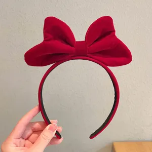 Red velvet bow headband for women and girls, cute vintage hair hoop for daily wear and party.
