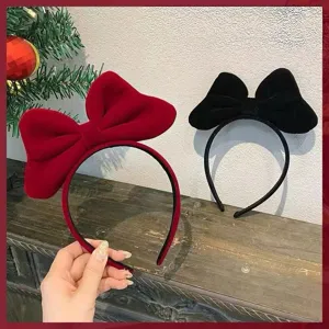 Retro Velvet Rabbit Ear Bowknot Hair Band For Women Sweet Cute Headband Winter New Year Hair Accessories