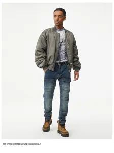 Pantalones cargo de denim vintage para hombre corte slim patchwork pantalones largos.