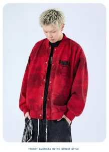 Ανδρικό ρετρό πλυμένο τζάκετ μπόμπερ casual streetwear με κουμπιά πίεσης για την άνοιξη