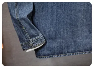 Men blue denim shirt jacket detail cuff sleeve winter warm fleece lined casual stylish