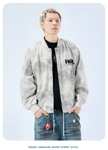 Ανδρικό ρετρό ξασμένο bomber jacket casual streetwear ανοιξιάτικο εξωτερικό ρούχο top