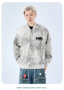 Ανδρικό ρετρό πλυμένο τζάκετ μπόμπερ casual streetwear κομψό εξωτερικό ρούχο άνοιξη