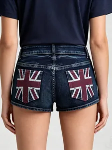 Dames denim shorts met union jack achterzak print sexy high street stijl mode