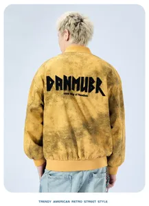 Ανδρικό vintage πλυμένο bomber jacket ρετρό streetwear κεντημένο casual μπουφάν παλτό top