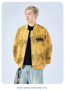 Ανδρικό ρετρό πλυμένο casual streetwear μπουφάν φθινοπωρινό κεντητό τοπ μόδας style