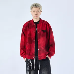 Ανδρικό vintage κόκκινο κεντημένο bomber jacket casual streetwear πανωφόριο