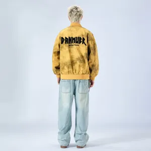 Ανδρικό vintage distressed κεντημένο bomber τζάκετ casual φαρδύ streetwear για την άνοιξη.