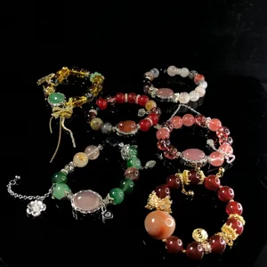 Crystal Beaded Bracelet Natural Stone Gemstone Copper Metal Accessories Light Luxury Elegant Women Jewelry
