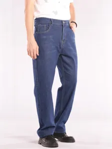 Men's plus size high waist stretch loose straight fit denim jeans for casual daily wear