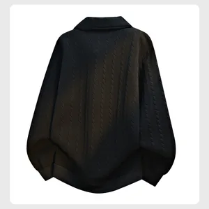 Men's fake two-piece lapel sweatshirt black casual loose pullover sweater top fashion.