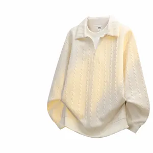 Men's Casual Loose Lapel Fake Two-Piece Hoodie Long Sleeve Pullover Top