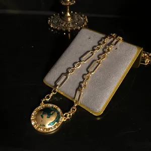 Exquisite enamel glaze planet pendant necklace with rhinestones, elegant style jewelry for women.
