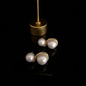 Pendientes de perlas vintage con diseño de cadena dorada retorcida, joyería elegante para mujeres.