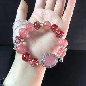 Crystal beaded bracelet for women, light luxury design with red gemstone beads and silver accents.
