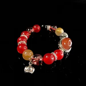 Crystal beaded multi-gemstone bracelet with crown charm elegant women jewelry accessory gift