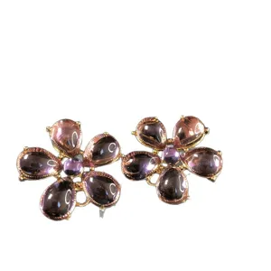 Vintage purple flower resin stud earrings elegant fashion gold tone jewelry for women