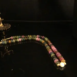 Natural multi-color tourmaline bead necklace with pearl detail delicate jewelry item