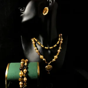 Vintage Maillard tiger eye stone beaded necklace earrings bracelet set for women elegant jewelry
