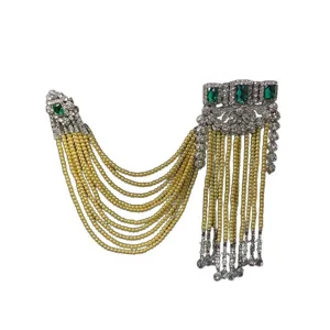 Vintage heavy-duty full diamond emerald gems pearl tassel brooch for women jewelry accessory