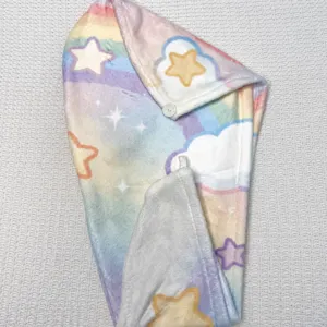 Cappello asciugacapelli in microfibra spessa ad asciugatura rapida con bottone, arcobaleno.