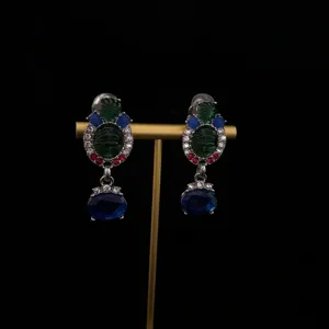 Exquisite baroque vintage style dangle earrings featuring colorful rhinestones and stones.
