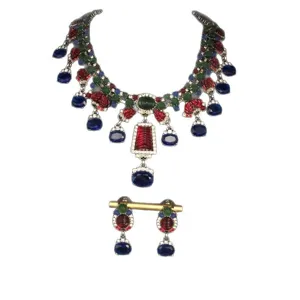 Exquisite luxury vintage tutti frutti rhinestone necklace earrings jewelry set for women