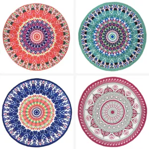 Round Mandala Beach Towel Microfiber Round Tapestry Boho Floral Tassels Yoga Mat Picnic Blanket Summer Pool Towel