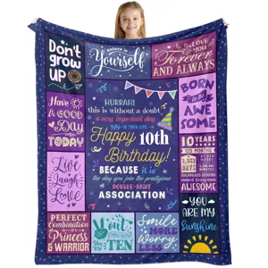 Kids Birthday Flannel Blanket Soft Warm Fleece Throw Blanket Cartoon Age Milestone Decorative Blanket For Home Nap