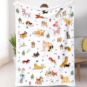 Flannel Cartoon Dog Blanket Crafted From Soft Polyester Fabric With Cute Puppy Prints, Ideal For Baby Bath Towels And Kids Bed Blankets