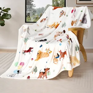 Flannel cartoon dog pattern blanket, soft and warm children blanket, lovely pet print fleece.