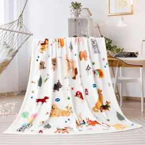 Flannel cartoon dog pattern baby bath towel soft absorbent children blanket four seasons