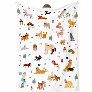 Flannel cute cartoon dog pattern baby blanket soft absorbent kids throw blanket multi-season.