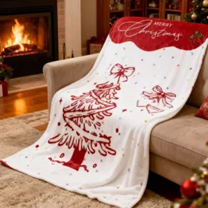 Christmas Flannel Blanket Merry Christmas Tree Reindeer Print Soft Warm Sofa Blanket Office Gift Throw Blanket
