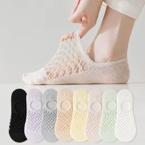 Chaussettes Invisibles Été Fines en Maille pour Femmes Couleur Unie Respirant Absorbant Bas Chaussettes Basses Quotidiennes Décontractées