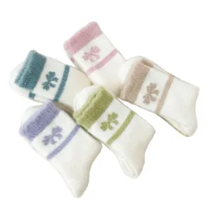 Fluffy warm winter women floor socks set, soft thickened cozy sleep home mid tube socks