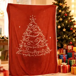 Christmas red blanket with white tree pattern and festive design for cozy winter home decoration.