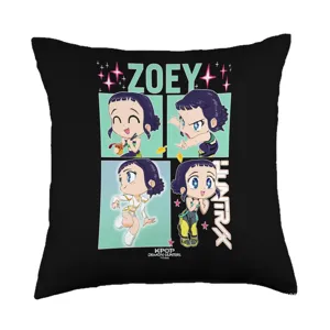 Demon hunters anime print throw pillow cover, black square cushion case for sofa decor.