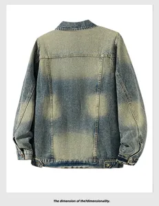 Vintage gewaschene Jeansjacke für Herren, lässige, lockere Retro-Oberbekleidung mit Details.