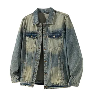Herren Vintage Waschen Jeansjacke Lässig Lose Streetwear Langer Ärmel Umlegekragen Einreihig Taschen Oberbekleidung