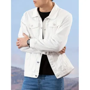 Men's white denim jacket casual classic fit stylish outer wear solid color stylish cotton coat.