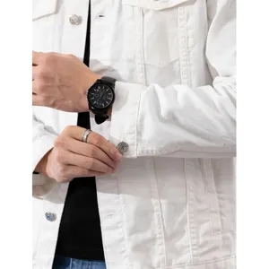 Men white denim jacket casual solid color long sleeve lapel outerwear for daily wear fashion.