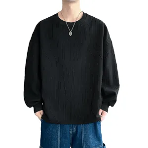 Men's oversized black crewneck sweatshirt with embossed letters streetwear casual pullover top