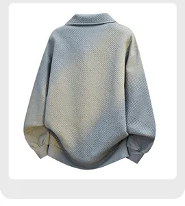 Grey textured men oversized casual sweatshirt jacket detailed back view apparel display