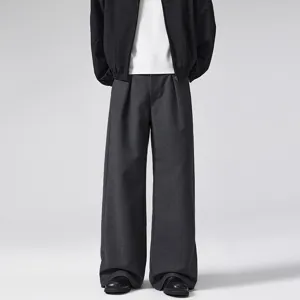 Mens Casual Wide Leg Woolen Pants Loose Fit Straight Trousers Autumn Winter Old Money Style Commute Long Pants