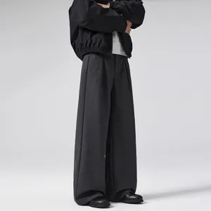 Men's wool blend wide leg dress pants casual loose straight trousers autumn winter fashion