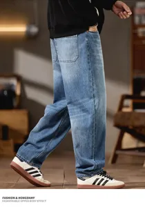 Vaqueros rectos holgados retro para hombre, pantalón casual de denim lavado vintage para diario.