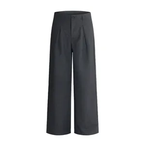 Men's grey wool blend wide leg suit pants, casual pleated drape trousers for autumn and winter.