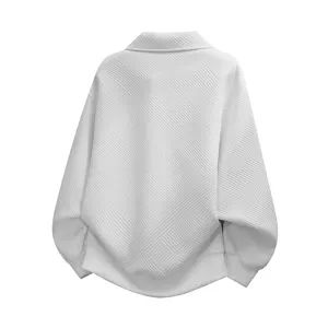 Men's White Geometric Quilted Plus Size Casual Sweatshirt Pullover Top Main Front View