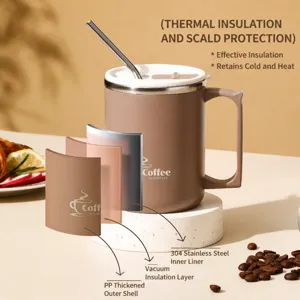 Edelstahl isolierte Kaffeetasse mit Strohhalm Deckel, doppelwandiger Reise Becher